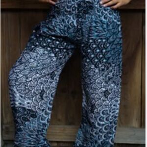 Blue and White Patterned Women's Harem Pants